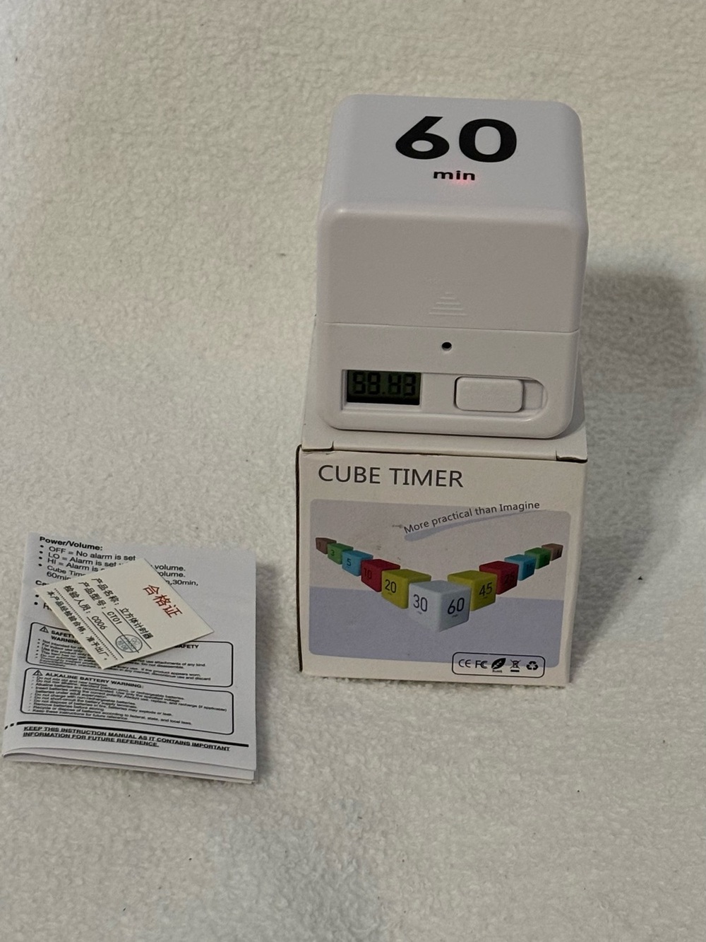 White 60-Minute Cube Timer - Unbranded